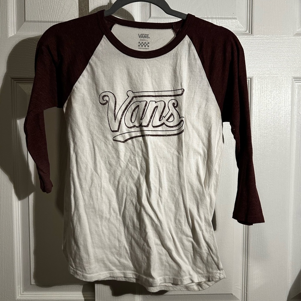Vans White and Brown Raglan Shirt
